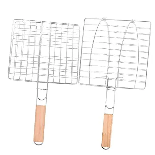 Produktbild: KITANDOVE 2St Grillnetz gegrillte Fischzange Grillrost Fischclip Brotklammer Grillkorb mit Griff pfannensets pfannkuchenwender grilll Grillwerkzeuge BBQ-Fischgrillkorb galvanisiertes Eisen