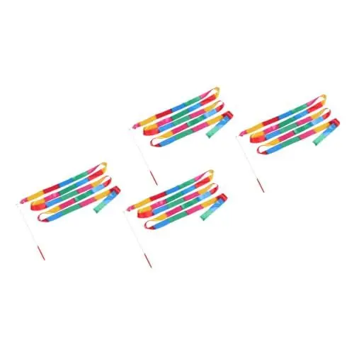 Produktbild: KITANDOVE 4 Stück Gymnastikbänder Für Kinder Party-tanzbänder Mit Stab Für Zirkuskünste Und Teamtraining