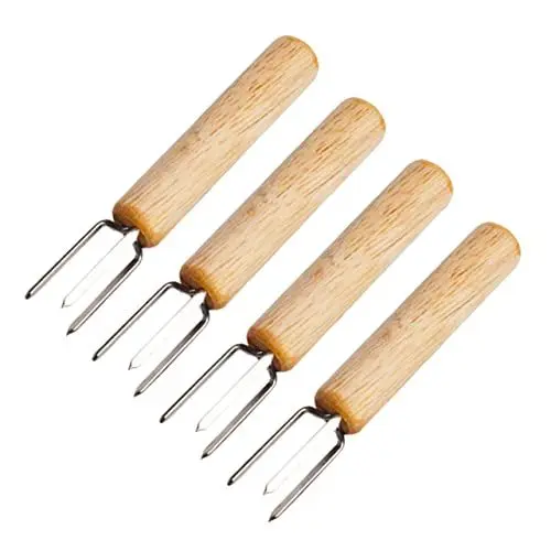 Produktbild: KITANDOVE 4 Stück Maiskolbenhalter Aus Edelstahl Mit Drei Stiften Obstspieße Zum Grillen Grillzubehör