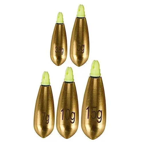 Produktbild: KITANDOVE 5st Leuchtender Fischanhänger Olivenförmige Angelplatinen Sinker Angehen Leuchtende Angelgewichte Angelgerät Praktischer Angelblei Fischerei Versorgung Driftsenker Kupfer Golden
