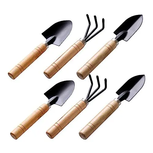Produktbild: KITANDOVE 6stücke Mini Gartenwerkzeug Set Teilig Gartenwerkzeuge Mit Holzgriff Handwerkzeuge Für Pflanzenpflege Für Indoor Und Kleine Gärten Rake Schaufel Für Umpflanzen Und