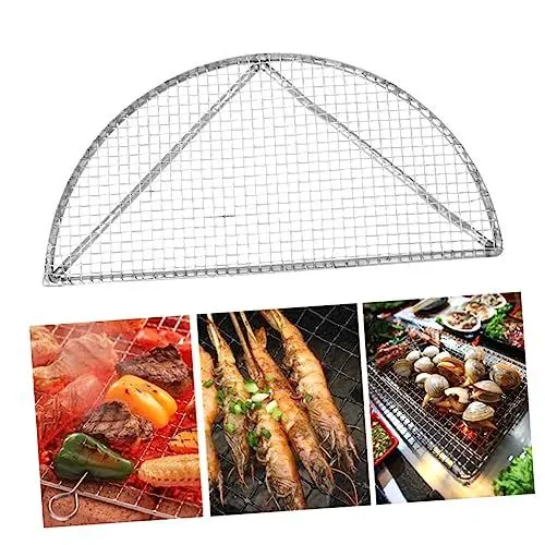 Produktbild: KITANDOVE halbrundes Grillnetz edelstahlrost portabler Grill zubehör Grillen Grillrost für Elektrogrill Mesh-Grillmatte Grill im Freien Grillrost aus Edelstahl Tragbares Grillnetz Silver