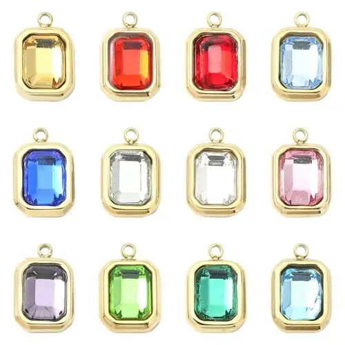 Produktbild: KitBeads 12 quadratische Zirkonia-Charms, facettiert, 12 Farben, Geburtsstein-Charms, Geburtsmonat, CZ-Charms für Schmuckherstellung, Armbänder, Halsketten, Handwerk, Großpackung, Acryl, Kein