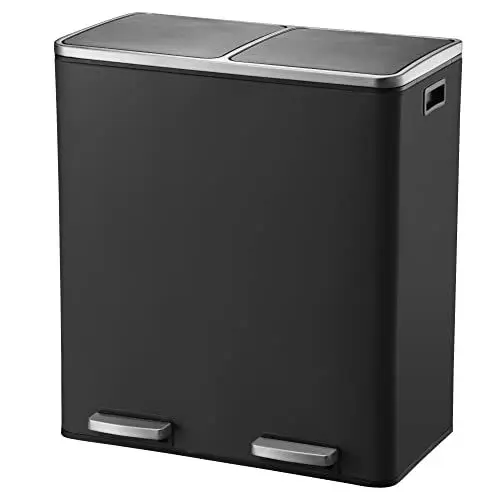 Produktbild: KITCHEN MOVE Major Küchenmülleimer mit Tretschalter, Mülltrennung, großes Fassungsvermögen, 60 l (2 x 30 l), Edelstahl, Mattschwarz, Metall, schwarz, 60x36xh65cm