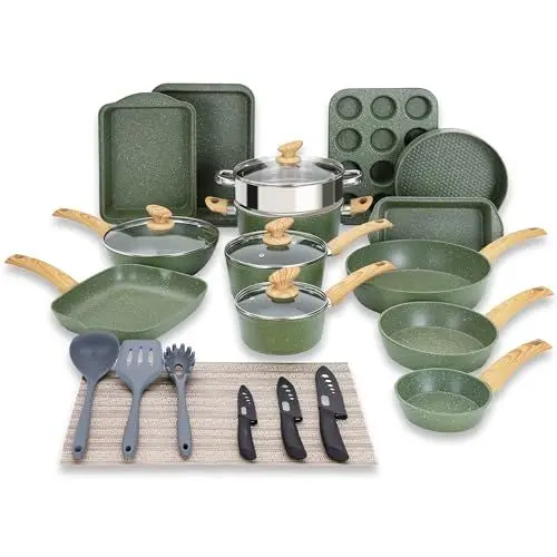 Produktbild: Kitchen Academy 30-teiliges Antihaft-Topf- und Pfannen-Set, Induktion, Kochgeschirr und Kochgeschirr, Granitbeschichtung, Grün