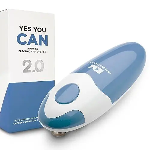 Produktbild: Elektrischer Dosenöffner Auto 2.0 von Kitchen Mama: Optimierte Klinge öffnet nahezu alle Dosen – automatisch, freihändig, glatte Kante, lebensmittelecht, batteriebetrieben (Morandi-Blau)