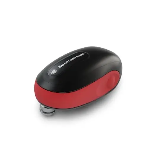 Produktbild: Kitchen Mama One-To-Go Elektrischer Dosenöffner – Dosenöffnen mit einem Tastendruck (Auto-Stopp), Dosenöffner ohne scharfen Kanten, mit praktischem Deckelentferner, batteriebetrieben (Rot)