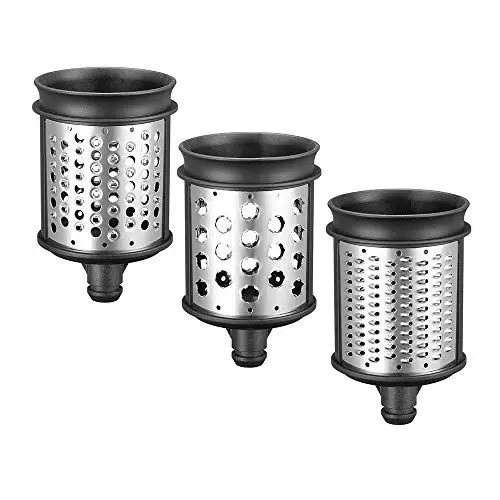 Produktbild: KitchenAid Zubehör Raspeltrommeln - 5KSMEMVSC - Ergänzungsset mit 3 Reisetrommeln für Gemüse, Käse und mehr - Schneller Schneider - Edelstahl
