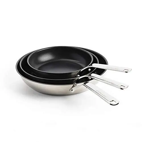 Produktbild: KitchenAid Stainless Steel 20cm, 24cm & 28cm Bratpfannen-Set, PFAS-Freie Gesunde Keramische Antihaftbeschichtung, Induktion, Ofen- und Spülmaschinenfest, Silber