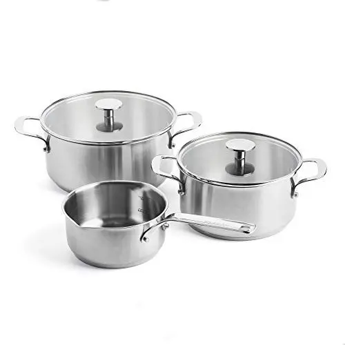 Produktbild: KitchenAid Stainless Steel 5-teiliges Kochgeschirr-Set, 3-lagige Antihaftbeschichtung, induktionsgeeignet, backofenfest, spülmaschinenfest, silber