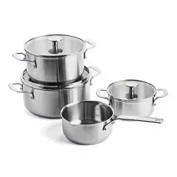 Produktbild: KitchenAid 7-teiliges Edelstahl-Kochgeschirr-Set – 3-lagige Antihaftbeschichtung, induktionsgeeignet, ofenfest & spülmaschinenfest – Hochwertige Töpfe & Pfannen in Silber