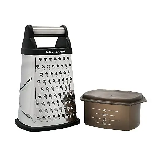 Produktbild: KitchenAid Vierkantreibe, 4-seitige Käsereibe aus Edelstahl mit Hobel, Reibe und Zesteur