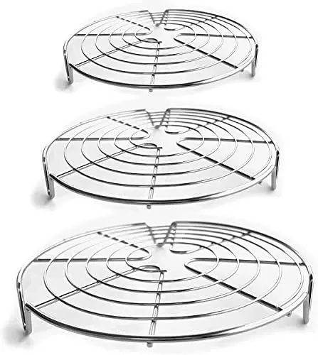 Produktbild: KITCHENATICS 3 Pack Edelstahl Kuchengitter 7,5, 9 & 10,5 Zoll Auskühlgitter Kuchengitter, Topf Drahtgestell für Runde Kuchen Pfannen, Air Fryer, Instapot, Steamer - Backofen & Geschirrspüler sicher