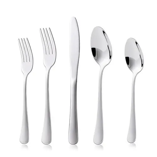 Produktbild: KitchenBoss Besteck Set Cutlery Set: 4 Personen Besteckset，Edelstahl Besteck，Essbesteck 20 Teilig Spülmaschinenfest Silber