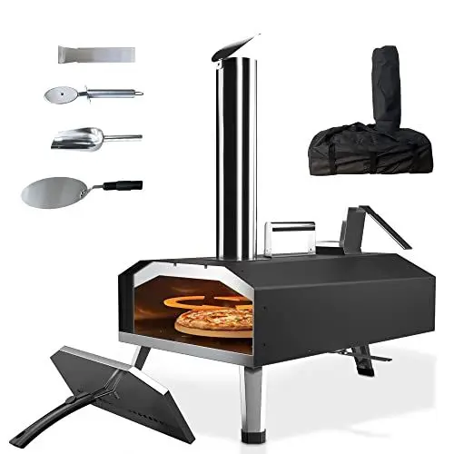 Produktbild: KitchenBoss Pizzaofen Outdoor Pizzaöfen Tragbar: Holzpellet angeheizter Pizza Ofen mit 30.5 cm Pizzastein, Edelstahl Pizza-Backofen für Garten, Terrasse, Hinterhof, Camping 12-Zoll