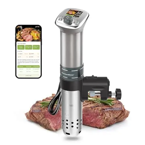 Produktbild: KitchenBoss Sous Vide Stick WiFi：Sous Vide Garer App-Steuerung Sous Vide Stab WLAN Präzisionskocher TFT Touch Display 1100W Zirkulation 40℃-90℃ Ultra-leise IPX7 Wasserdicht