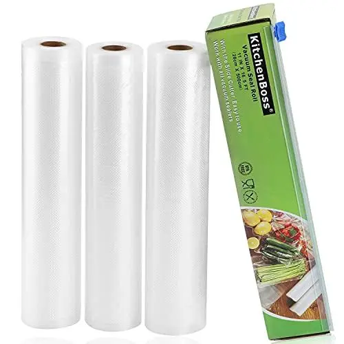 Produktbild: KitchenBoss Vakuumierbeutel Lebensmittel mit Cutter-Box: 3 Rolle 28x500cm Vakuumrollen BPA-Frei Vakuumierfolie fuer Folienschweißgerät Sous Vide Beutel