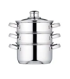 Produktbild: KitchenCraft 3 Kochtopf Set, Dampfgarer/Suppentopf Steamer 3-stufig, Induktionssicher, Edelstahl, in Geschenkbox, 16 cm (6''), Silber