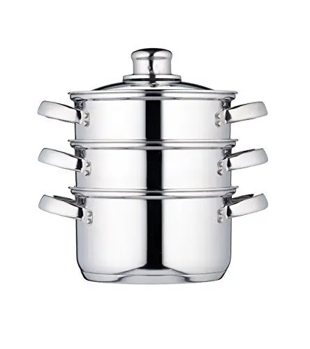 Produktbild: KitchenCraft 3 Kochtopf Set, Dampfgarer/Suppentopf Steamer 3-stufig, Induktionssicher, Edelstahl, in Geschenkbox, 16 cm (6''), Silber