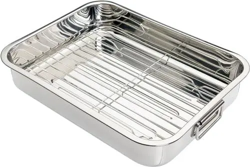 Produktbild: KitchenCraft Bratblech mit Gestell, Edelstahl-Bratblech, Medium, 37 x 28 cm, Silber
