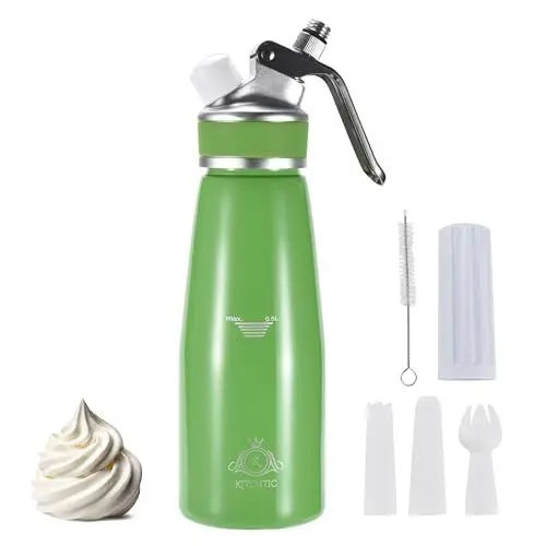 Produktbild: KITCHTIC | Grün 500ml Sahnespender Multifunktionaler Lebensmittel-Sahnehersteller für alle Kalten und Heißen Anwendungen - Aluminum -Sahnespender für Sahne, Kalte und Warme Saucen