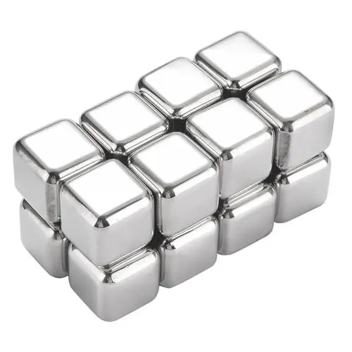 Produktbild: Kitchtic 16 Edelstahl Eiswürfel - Wiederverwendbare Eiswürfel - Rostbeständiger Metallstein zum Kühlen von Wein, Whiskey, und Mehr ohne zu Verdünnen - 2,6x2,6x2,6 cm, Silber - 16 Stück