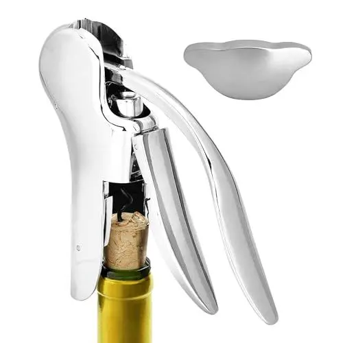 Produktbild: Kitchtic Wine Opener - Weinflaschenöffner - Edelstahl - nur 3 Sekunden mit schneller Auf- und Abbewegung - Kellnermesser - inkl. Folienschneider - Silber