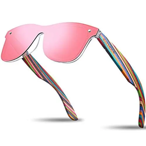 Produktbild: KITHDIA Holz Sonnenbrillen Herren und Damen Polarisierte Sonnenbrille mit Holzbügeln/UV400-Schutz