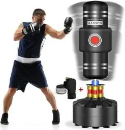 Produktbild: Kitopa Boxsack Stehend, 177CM Freistehender Boxsack mit Handgelenkstücher & Training SchaumstoffhüLse, Männer Kickboxen MMA Boxsack mit Starken Saugnapf Basis