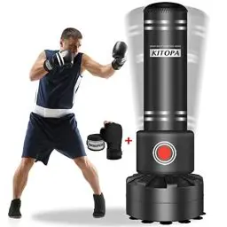 Produktbild: Kitopa Freistehender Boxsack, schwerer Boxsack-Ständer mit Saugnapf-Basis, für Erwachsene, Jugendliche, Männer, maximal 82,6 kg, Kickboxsack (schwarz)