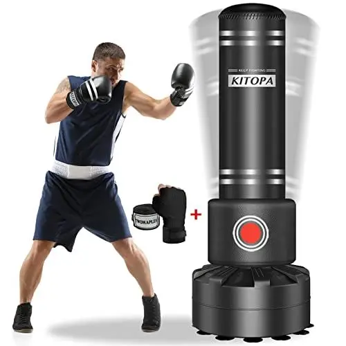 Produktbild: Kitopa Freistehender Boxsack, schwerer Boxsack-Ständer mit Saugnapf-Basis, für Erwachsene, Jugendliche, Männer, maximal 82,6 kg, Kickboxsack (schwarz)