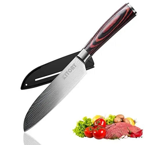 Produktbild: Kitory kleines Santoku Messer 12 cm Klinge, Scharfer Küchenmesser mit Geschenkbox und Klingenschutz