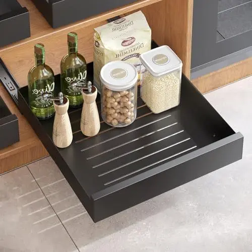 Produktbild: Kitstorack Ausziehbarer Schrank-Organizer, ausziehbare Schubladen, Aufbewahrung für Küchenschränke, robuste, ausziehbare Schublade, kein Bohre, 43 Tiefe x 40 Breite x 8 Höhe cm