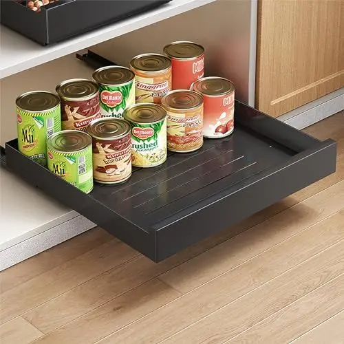 Produktbild: Kitstorack Ausziehbares Regal, ausziehbarer Schrank-Organizer für Küchenschränke, ausziehbare Schublade für die Küche, kein Bohren und Nageln erforderlich, 51 cm B x 53 cm T x 8 cm H, Schwarz