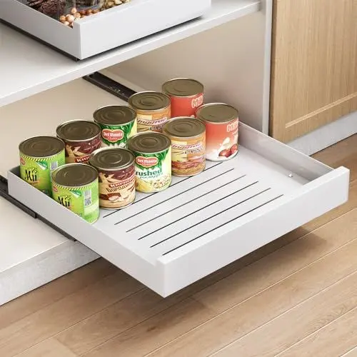 Produktbild: Kitstorack Ausziehbares Regal für Küchenschränke - Schrank-Organizer, Schublade ohne Bohren und Nageln - 53 cm B x 53 cm T x 8 cm H, Weiß