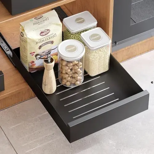 Produktbild: Kitstorack Teleskopschublade, Ausziehbare Schubladen-Aufbewahrungsregale für Küchenschränke, Ausziehbare Ausziehbare Schublade, Slide out Cabinet Organizer Küche, 43 Tiefe x 30 Breite x 8 Höhe cm