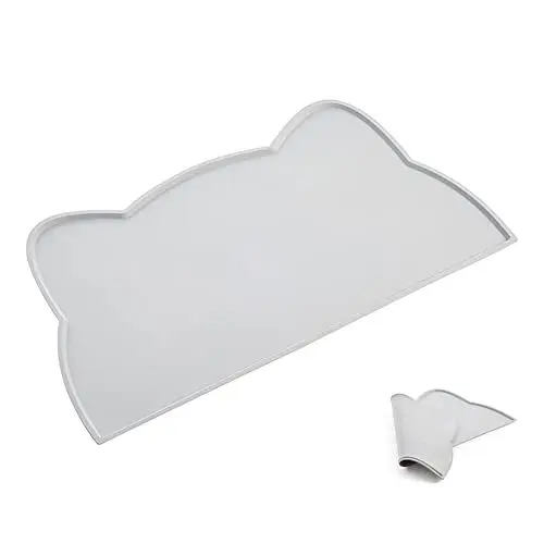 Produktbild: KittyPaw Premium wasserdichte und rutschfeste Silikon Napfunterlage für Fressnäpfe, Wassernäpfe für Hunde und Katzen mit Rand - 47 x 26 cm -Grau