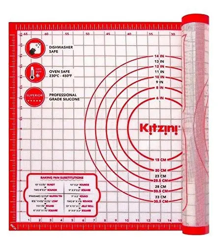 Produktbild: Kitzini Backmatte - Große Silikon Backmatte zum Ausrollen von Teig - Dauerbackfolie für Backofen BPA-frei - Silikonmatte für Backen, Pizza & Plätzchen - Leicht zu reinigende Backmatte aus Silikon Rot
