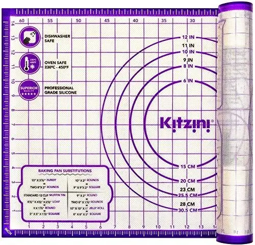 Produktbild: Kitzini Backmatte - Silikon Backmatte zum Ausrollen von Teig - Dauerbackfolie für Backofen BPA-frei - Silikonmatte für Backen, Pizza & Plätzchen - Leicht zu reinigende Backmatte aus Silikon Lila