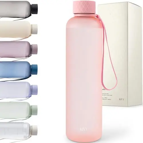 Produktbild: KIVY Tritan Trinkflasche 1l - Auslaufsichere Trinkflasche Kohlensäure geeignet - Sport Wasserflasche 1l Trinkflasche 1 liter Trinkflasche - Aesthetic Trinkflasche aesthetic - Trinkflasche Rosa