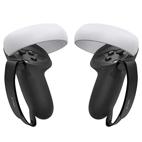Produktbild: KIWI design Controller Grips Cover mit Verstellbarem Handschlaufe, Griffabdeckung Kompatibel mit Quest 2 Zubehör(Schwarz, 1 Paar)