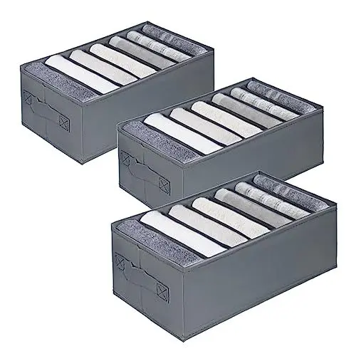Produktbild: kiximay Kleiderschrank-Organizer 3 Stück, Schubladen-Organizer 7 Fächer, Ordnungssystem-Kleiderschrank faltbar, Organizer Schublade für Tshirts, Unterwäsche, Socken