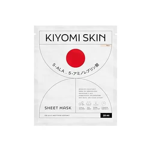 Produktbild: KIYOMI SKIN Feuchtigkeitsspendende 5-ALA Tuchmaske - 18ml mit Hyaluron, Niacinamide und Reisferment-Filtrat Feuchtigkeitsmaske bei trockener Haut - dermatest sehr gut Gesichtsmaske Glow