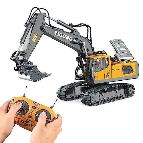 Produktbild: KIYTARBOO Ferngesteuertes Auto Bagger Spielzeug für ab 3 Jahre Sand Fahrzeuge Metall Ferngesteuert, 11CH, 2,4 GHz RC Bagger mit Licht und Sound 680° Drehung, Geschenke für Jungen ab 5 6 7 8 9 10 11 12
