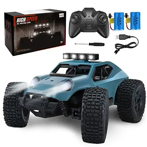 Produktbild: Kizeefun Ferngesteuertes Auto, 2.4Ghz 1/20 RC Auto Geländewagen 20 km/h Alle Gelände, Elektrisches Spielzeug, Offroad mit 2 AKKU 50min Spielzeit und LED Scheinwerfer, Geschenk für Kinder
