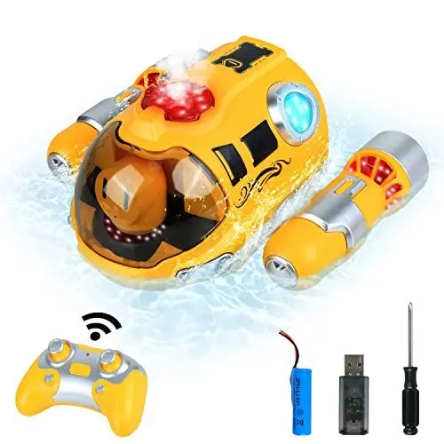 Produktbild: Kizeefun Ferngesteuertes Motorboot Kinder, 2,4-GHz Dual Propeller RC-Boote Wasserdicht mit Sprühnebel, Licht und 360° Rotation, Sommer Besprühtes Spielzeug für Kinder Wasser-Party Geschenk