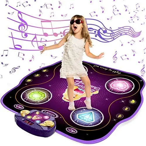 Produktbild: KIZJORYA Tanzmatte für Mädchen Kinder 3 4 5 6 7 8 9 Jahre alt – 9-lagige Tanzmatte mit Bluetooth, beleuchtetes Tanzspiel, Musikmatte, Geschenkspielzeug für Mädchen von 3–12 Jahren