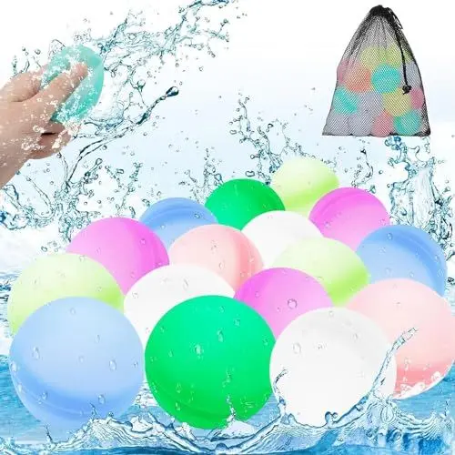 Produktbild: Kizozo Wasserbomben Wiederverwendbar 18 Stück & Meshbag, wiederverwendbare Wasserbomben für Kinder, Wasserbomben selbstschließend wiederbefüllbar, Outdoor Wasserspielzeug Sommer für Jungen Mädchen