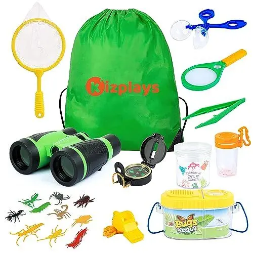 Produktbild: kizplays Forscherset für Kinder, Fernglas für Kinder 8x21 Starke Vergrößerung, HD Feldstecher Tasche, Vogelbeobachtung, Wandern, Sightseeing, Tierwelt Spielzeug für kleine