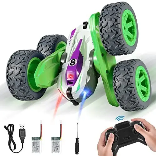 Produktbild: Kiztoys&1 Ferngesteuertes Auto, RC Stunt Car Spielzeug, 4WD, 2.4GHz RC Stunt Auto 360° Flip All Terrain mit 2 Wiederaufladbare Batterien für Kinder Geschenke zu Weihnachten Junge (Grün)